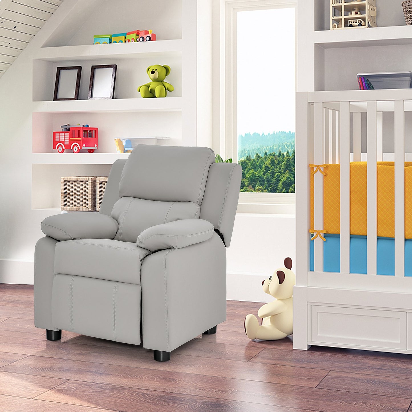 Kids Recliner Chair with Adjustable Backrest and Footrest-Light Grey