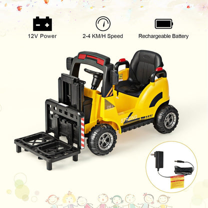 12V Kids Ride-on Forklift with Detachable Lift Pallet-Yellow