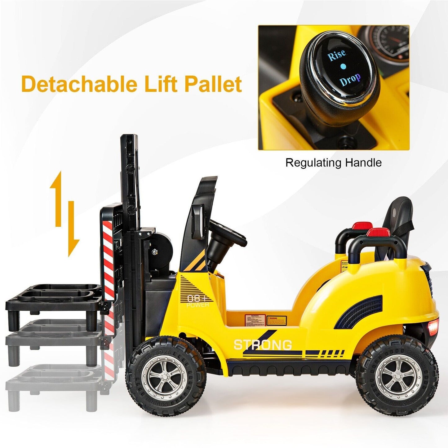 12V Kids Ride-on Forklift with Detachable Lift Pallet-Yellow