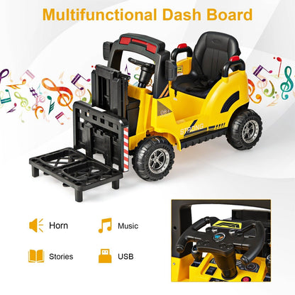 12V Kids Ride-on Forklift with Detachable Lift Pallet-Yellow