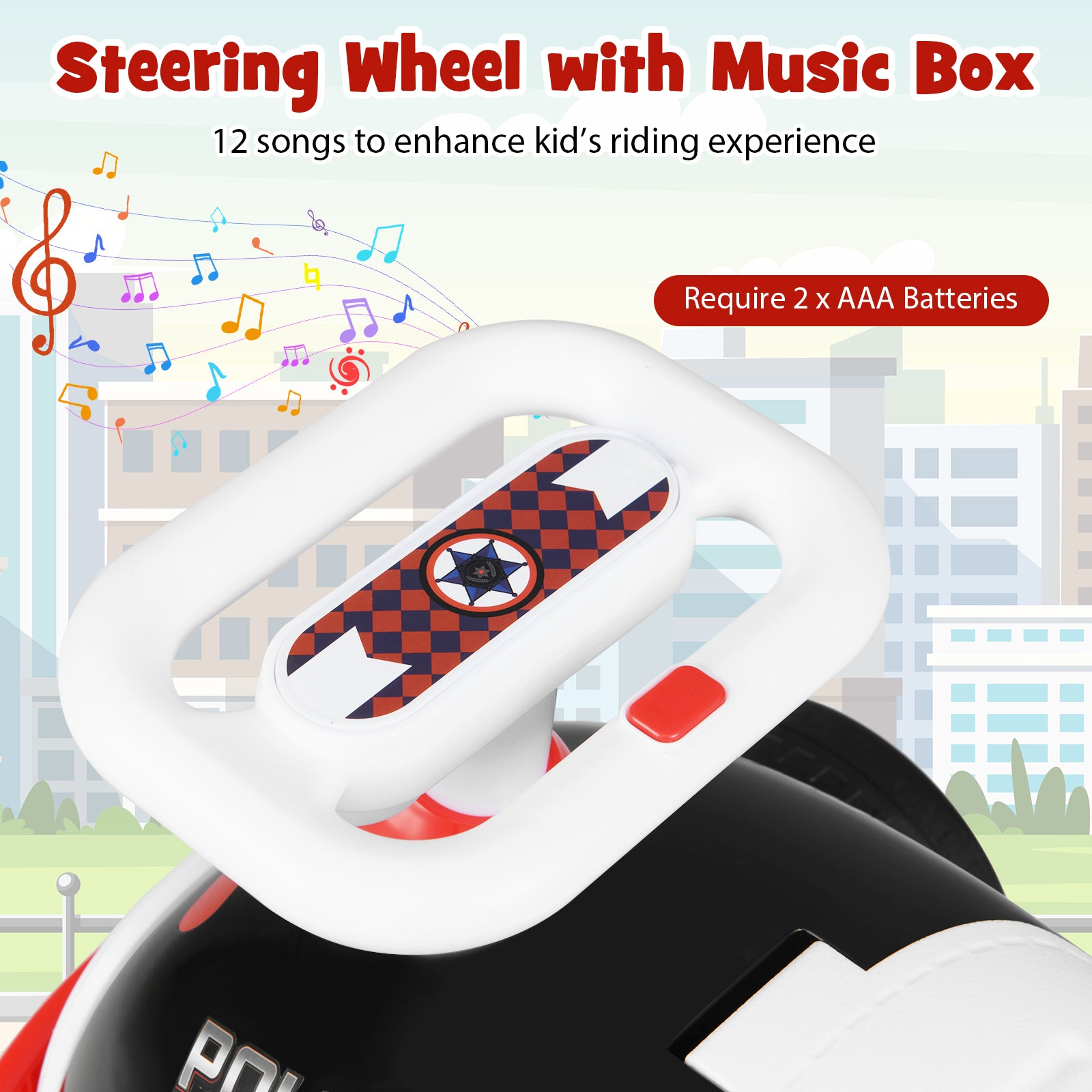 Kids Ride On Car Sliding Toy with Music and Cool Rear Wings-Black &amp;amp; Red