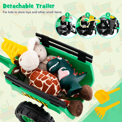 3-in-1 Kids Ride On Pedal Excavator with Detachable Trailer-Green