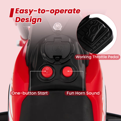 Honda Licensed Kids Ride On Motorbike with Horn Anti-slip Handlebars-Red
