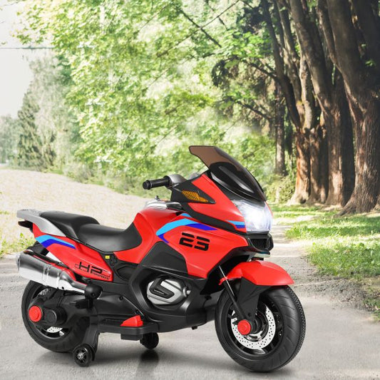 12V Elektryczny Akumulatorowy Motocykl z Kółkami Treningowymi - Czerwony