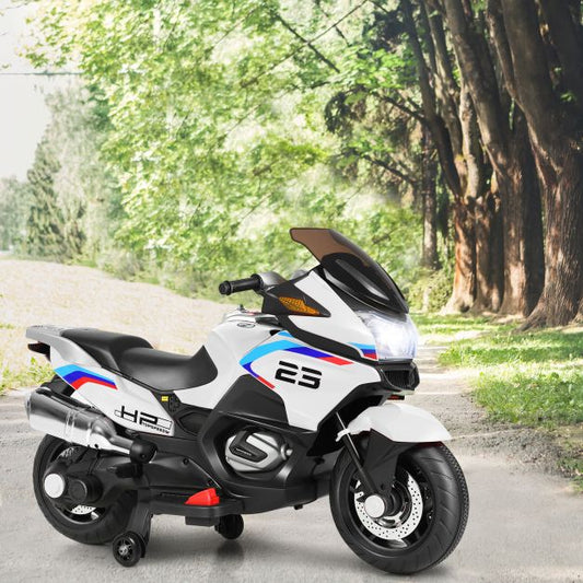 12V Elektryczny Akumulatorowy Motocykl z Kółkami Bocznymi - Biały