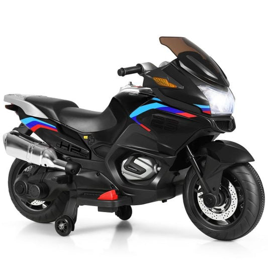 12V Elektryczny Akumulatorowy Motocykl Do Jazdy z Kółkami Treningowymi - Czarny