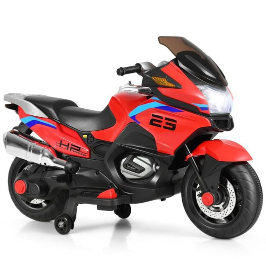 12V Elektryczny Akumulatorowy Motocykl z Kółkami Treningowymi - Czerwony