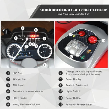 12V Elektryczny Akumulatorowy Motocykl z Kółkami Treningowymi - Czerwony