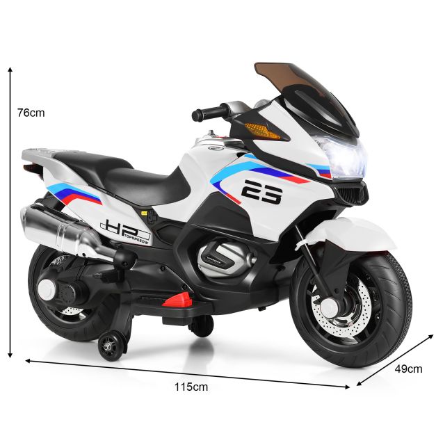 12V Elektryczny Akumulatorowy Motocykl z Kółkami Bocznymi - Biały