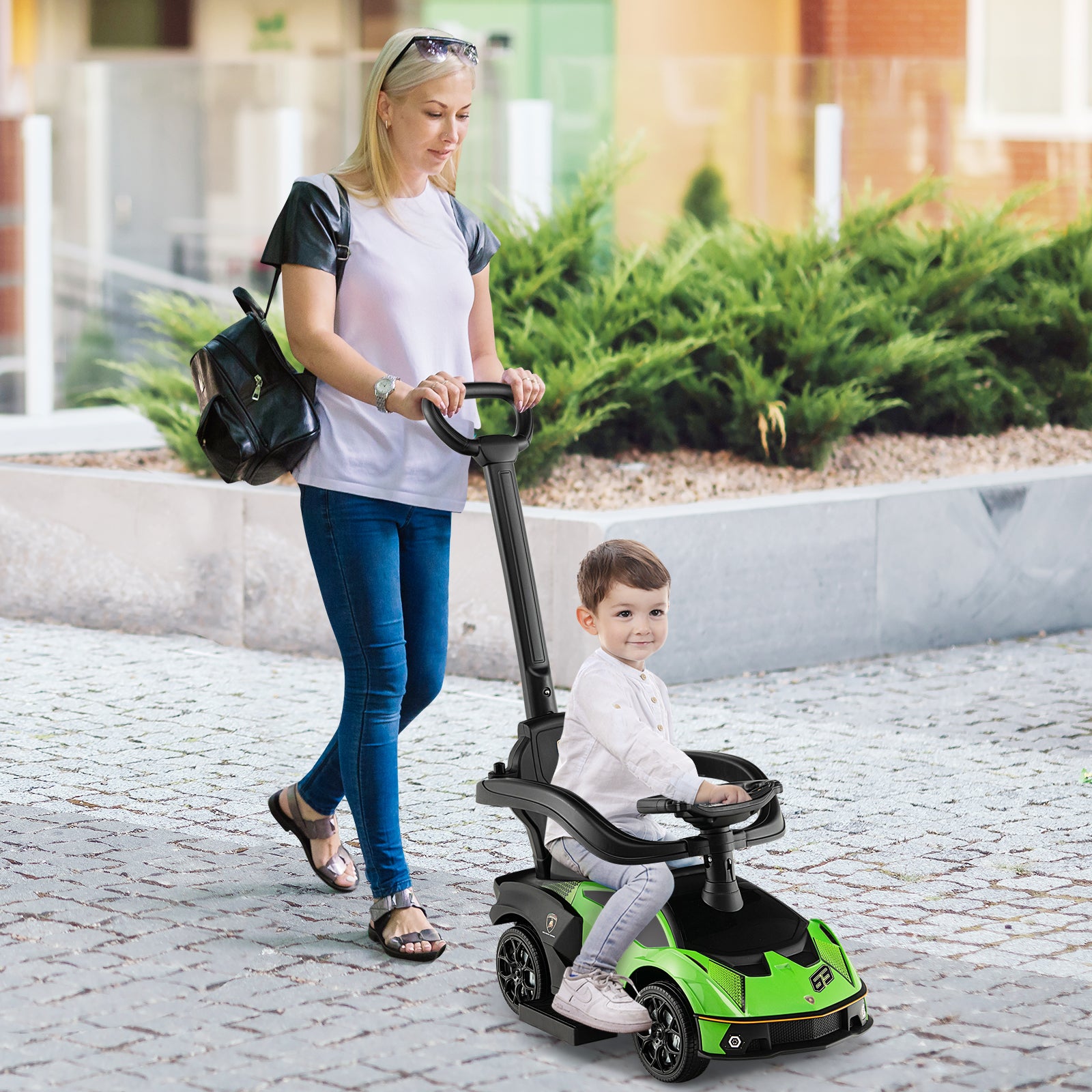 Kids Licensed Lamborghini Ride on Car with Push Handle-Green