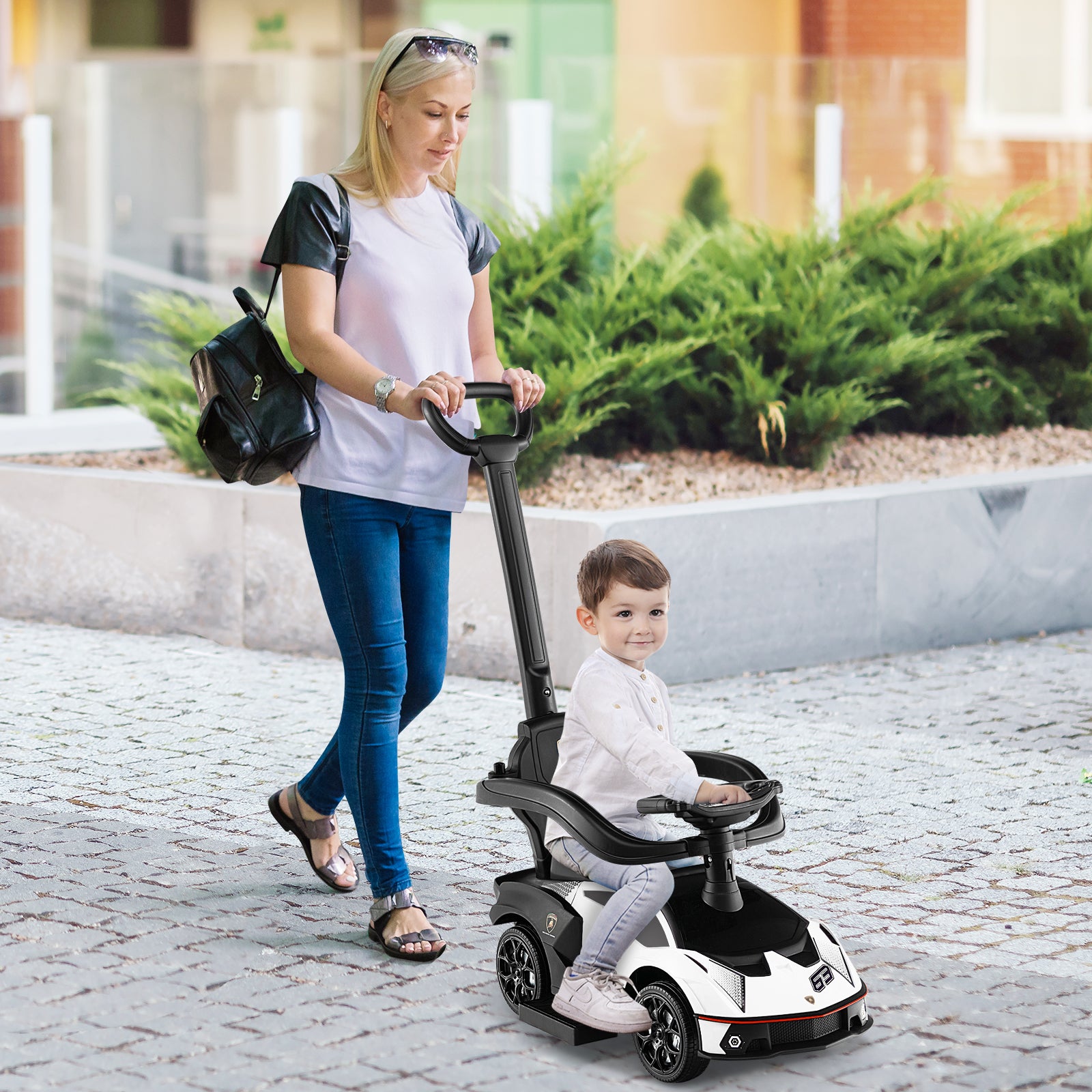 Kids Licensed Lamborghini Ride on Car with Push Handle-White
