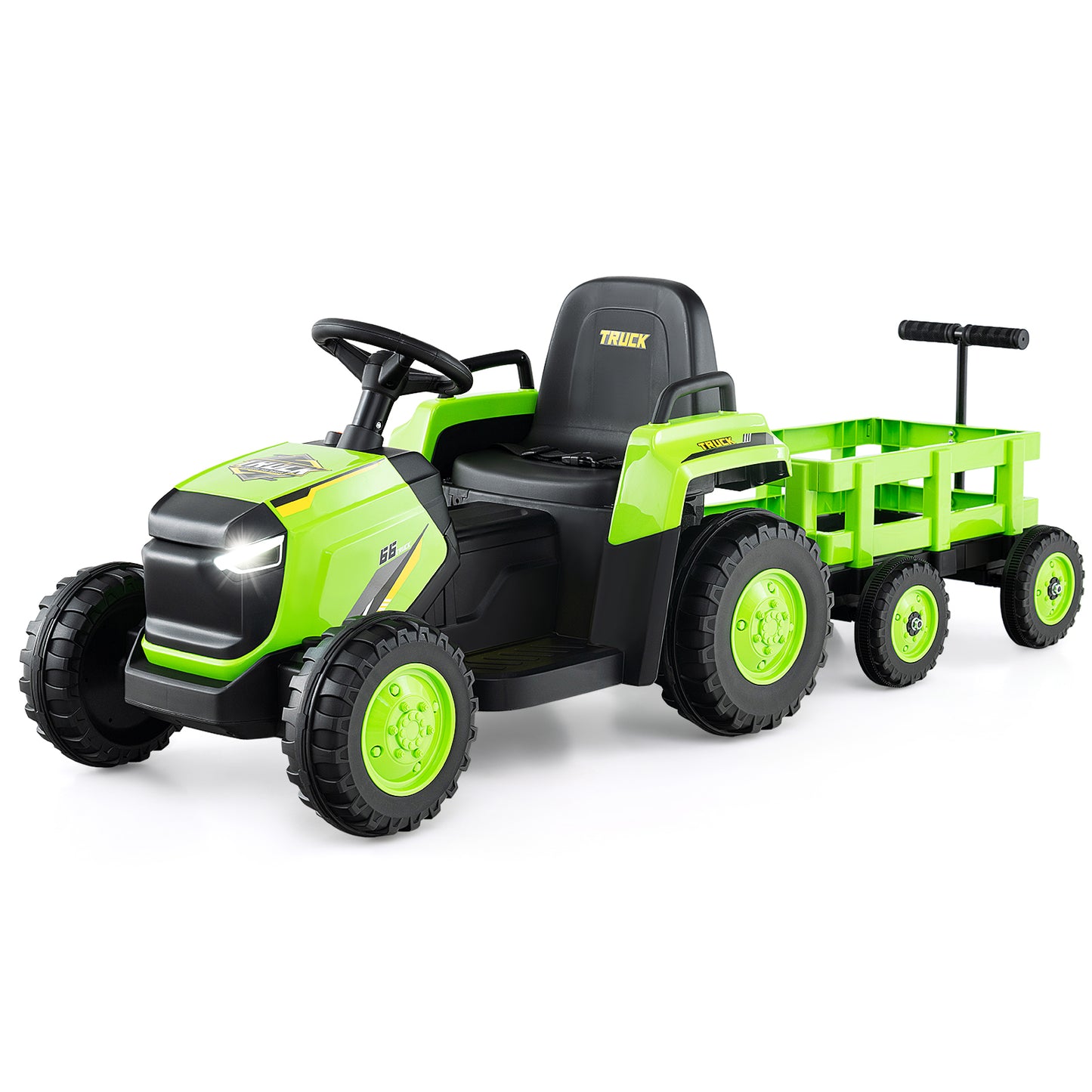 Kids Ride on Tractor 12V Electric Vehicle with Detachable Trailer and Remote Control-Green