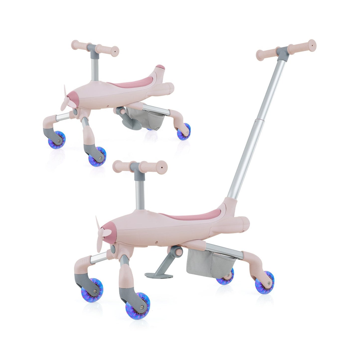 2-in-1 Kids Ride-on Push Car with Lighted Wheels for 18-60 Months Old-Pink