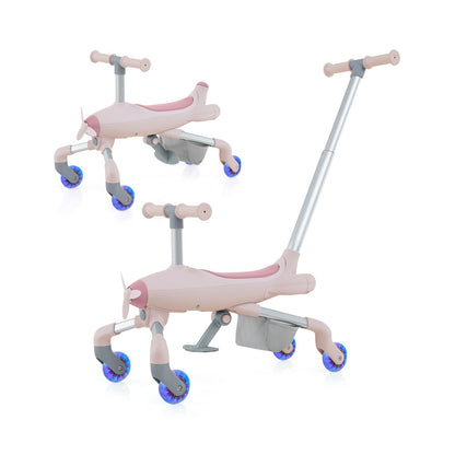 2-in-1 Kids Ride-on Push Car with Lighted Wheels for 18-60 Months Old-Pink