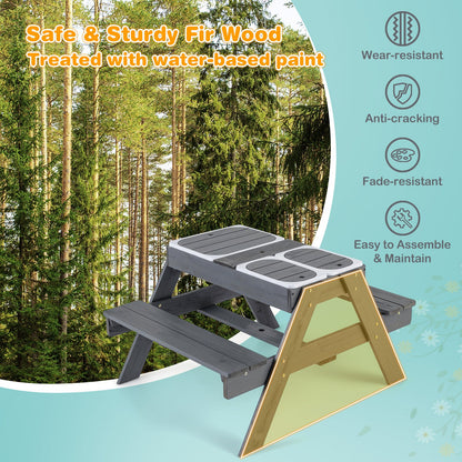 Kids 4-in-1 Sand and Water Table with Removable Boxes and Umbrella-Grey