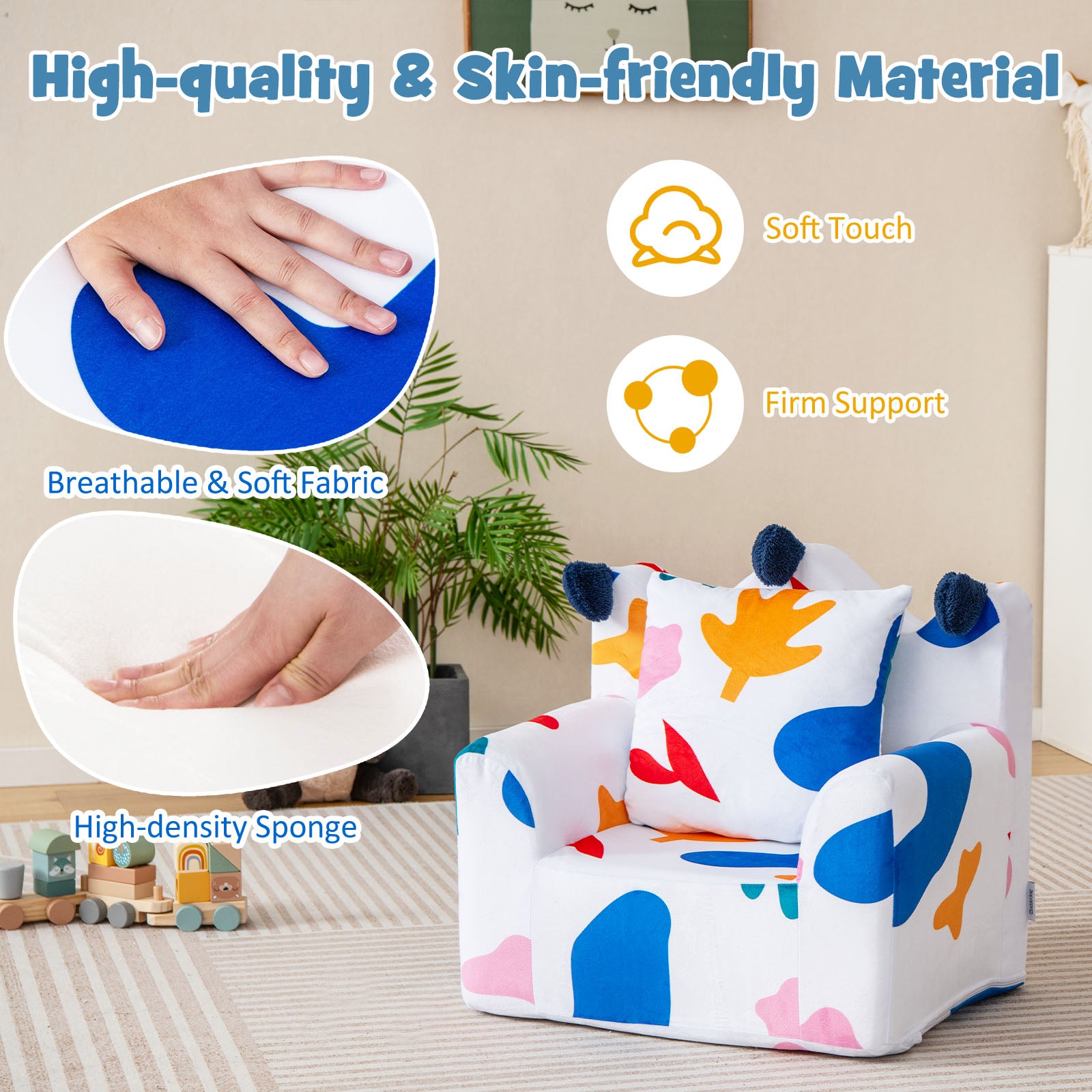 Kids Sofa Chair Foam Filled Armchair with  Extra Padded Pillow-White