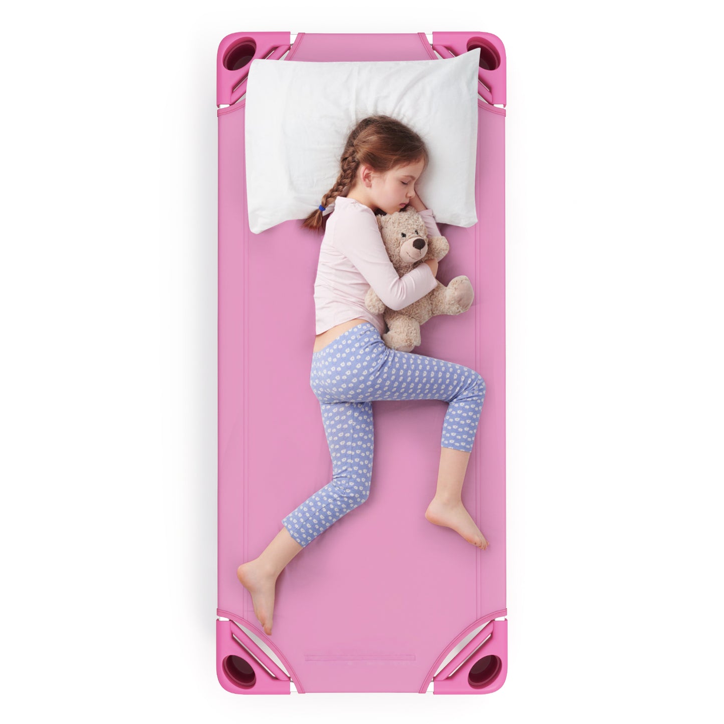 Kids Stackable Daycare Cot Pack of 6 with Detachable Oxford Cloth-Pink