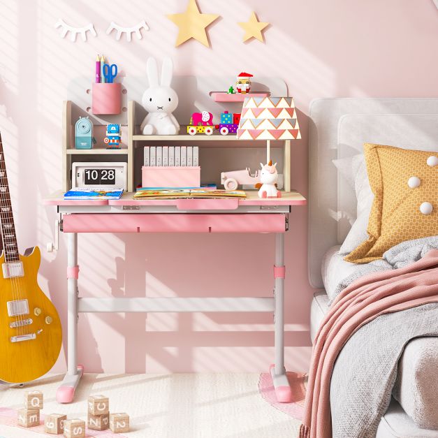 Kids Study Desk Height Adjustable Children Writing Table with Tilt Desktop-Pink