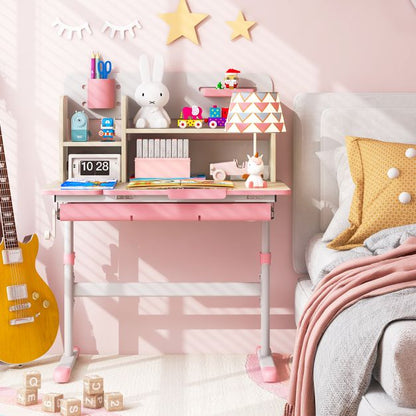 Kids Study Desk Height Adjustable Children Writing Table with Tilt Desktop-Pink