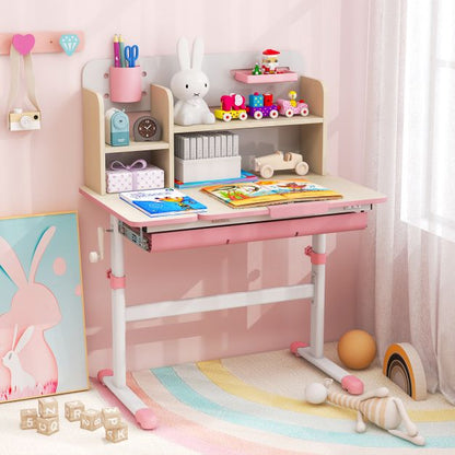 Kids Study Desk Height Adjustable Children Writing Table with Tilt Desktop-Pink