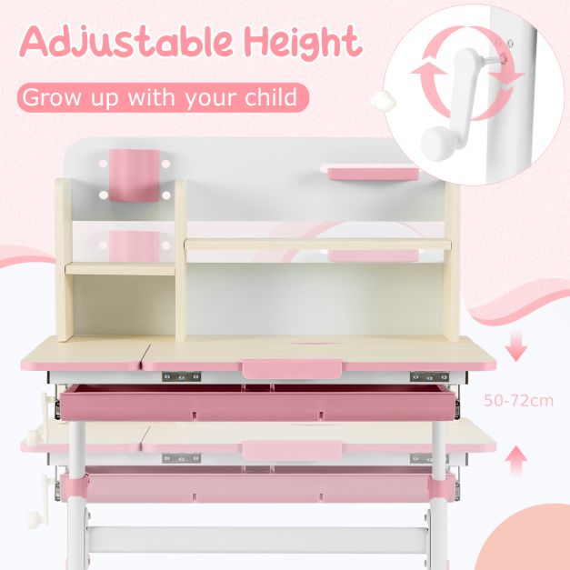 Kids Study Desk Height Adjustable Children Writing Table with Tilt Desktop-Pink