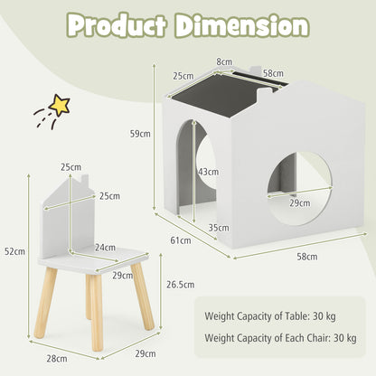 3 Pieces Wooden Kids Table and Chair Set with Chalkboards-White