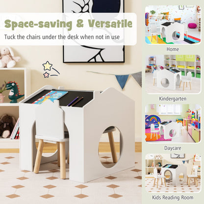 3 Pieces Wooden Kids Table and Chair Set with Chalkboards-White