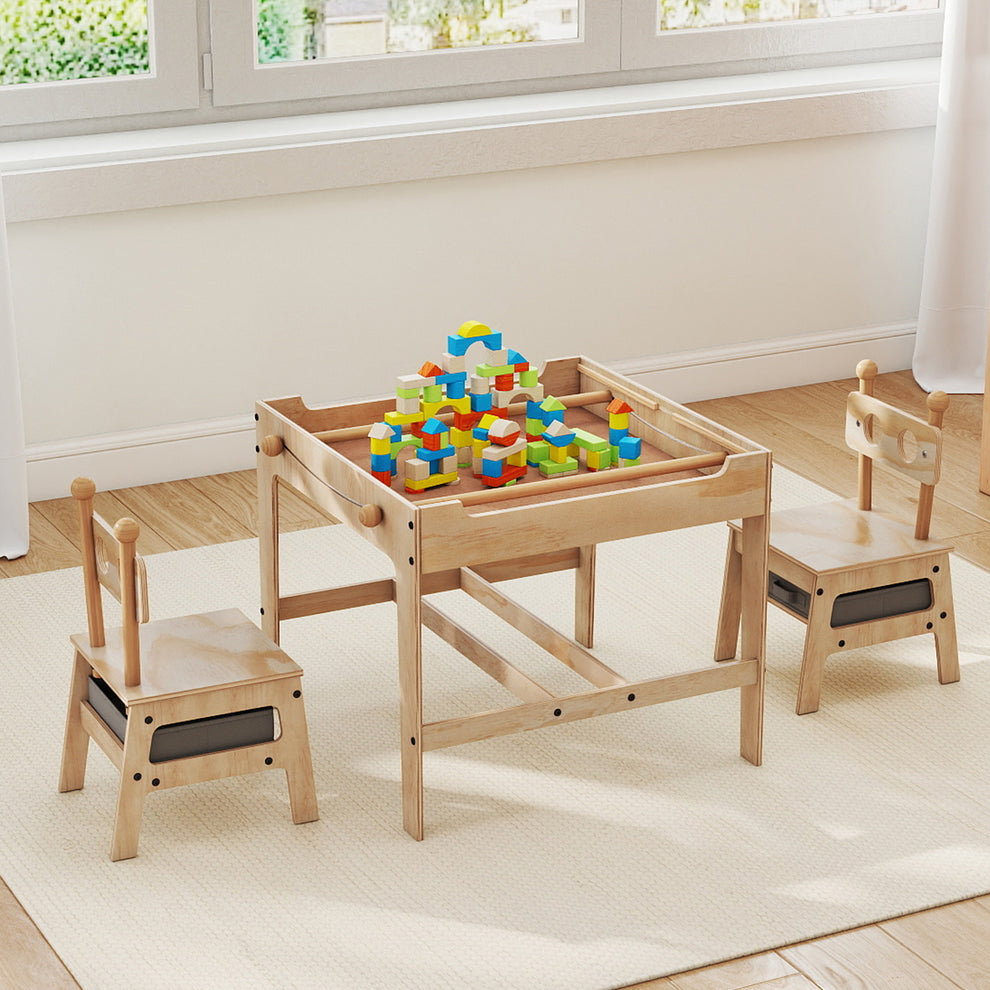 Kids Table and Chairs 4 in 1 Wooden Activity Desk Set (Robot Shape)-Gr ...