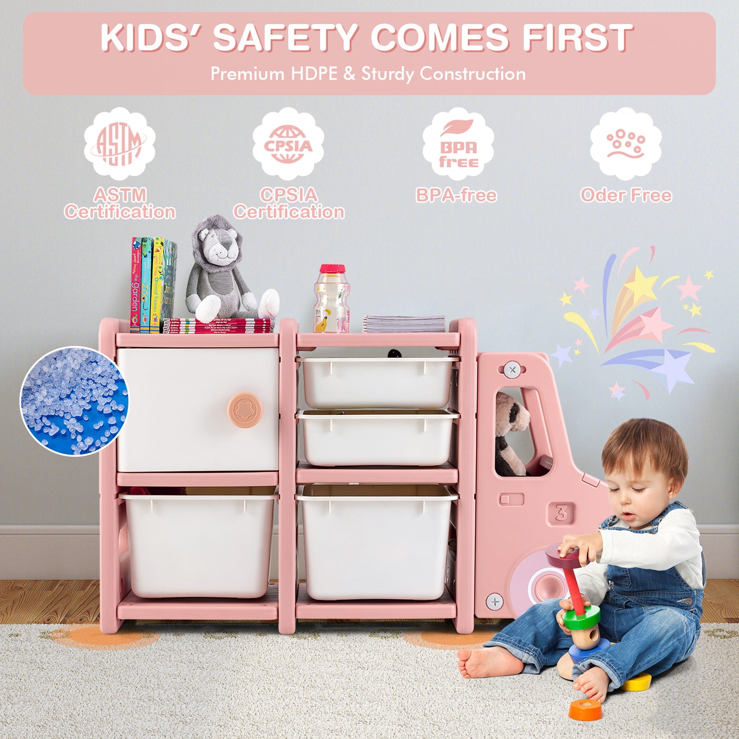 Truck-shaped Toddler Storage Cabinet Kids Toy Organizer-Pink