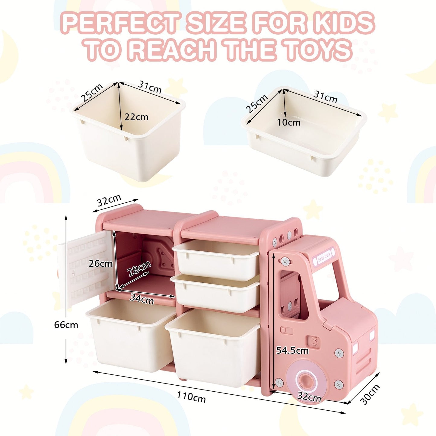 Truck-shaped Toddler Storage Cabinet Kids Toy Organizer-Pink