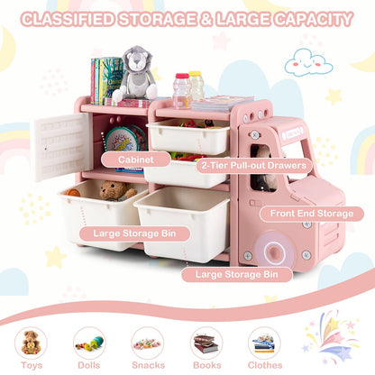 Truck-shaped Toddler Storage Cabinet Kids Toy Organizer-Pink