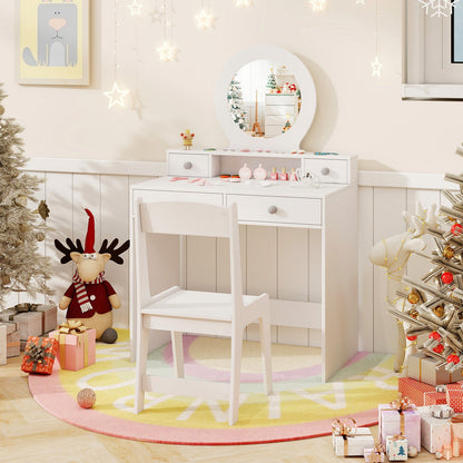 Princess Makeup Dressing Desk and Chair Set with Mirror-White