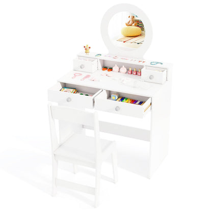 Princess Makeup Dressing Desk and Chair Set with Mirror-White