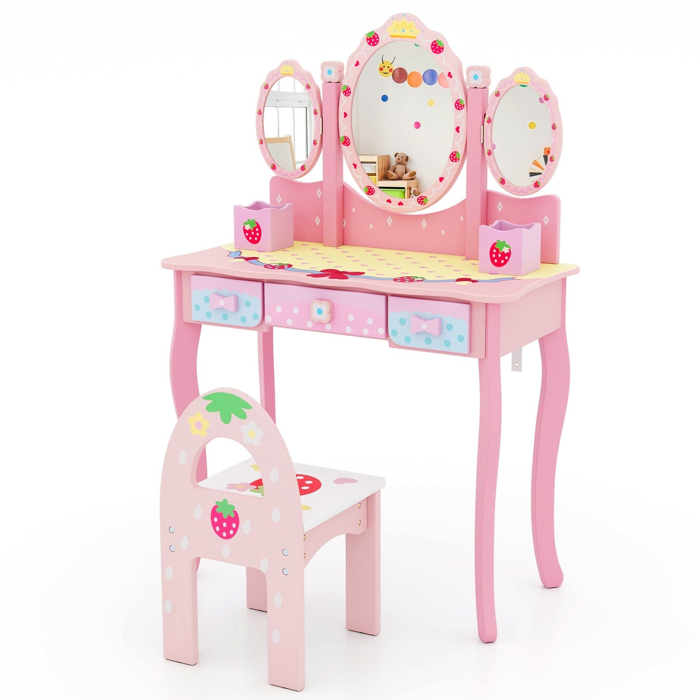 2-in-1 Kids Vanity Table and Chair Set-Pink