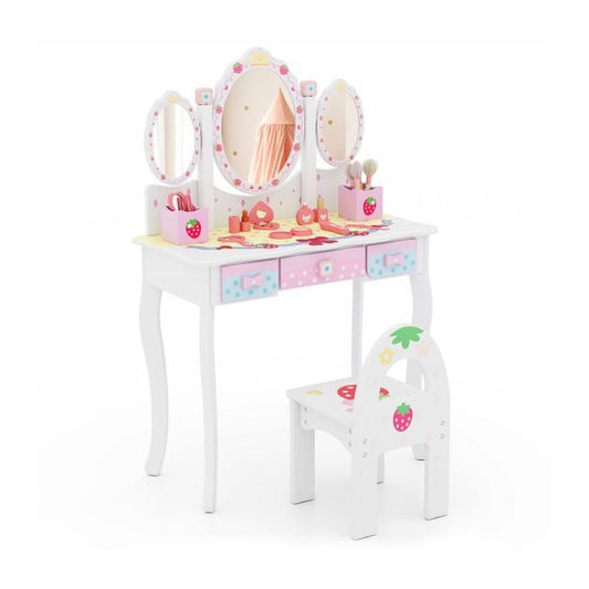 2-in-1 Kids Vanity Table and Chair Set-White