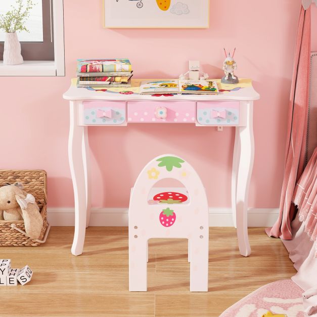 2-in-1 Kids Vanity Table and Chair Set-White