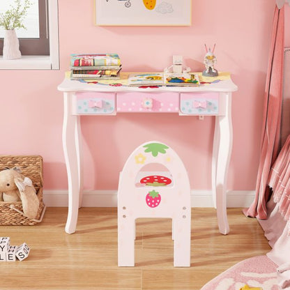 2-in-1 Kids Vanity Table and Chair Set-White
