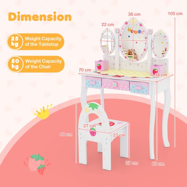 2-in-1 Kids Vanity Table and Chair Set-White