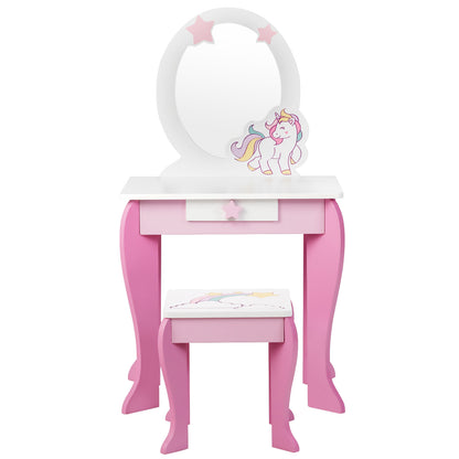 Kids Vanity Table and Chair Set with Mirror and Detachable Top-Pink