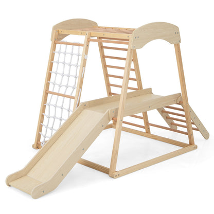 6-in-1 Indoor Jungle Gym Kids Wooden Playground Climber Playset-Natural