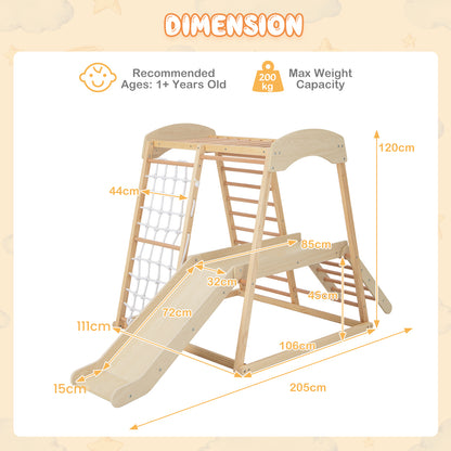 6-in-1 Indoor Jungle Gym Kids Wooden Playground Climber Playset-Natural