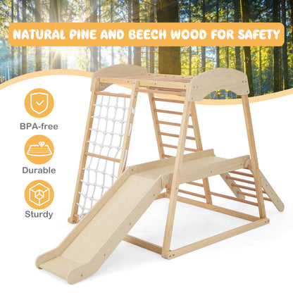 6-in-1 Indoor Jungle Gym Kids Wooden Playground Climber Playset-Natural