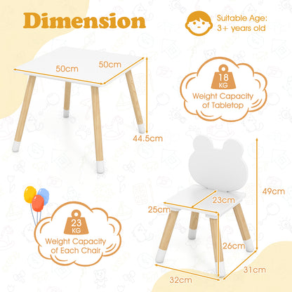 3 Pieces Kids Wooden Table and Chair Set with Cute Froggy Design-White