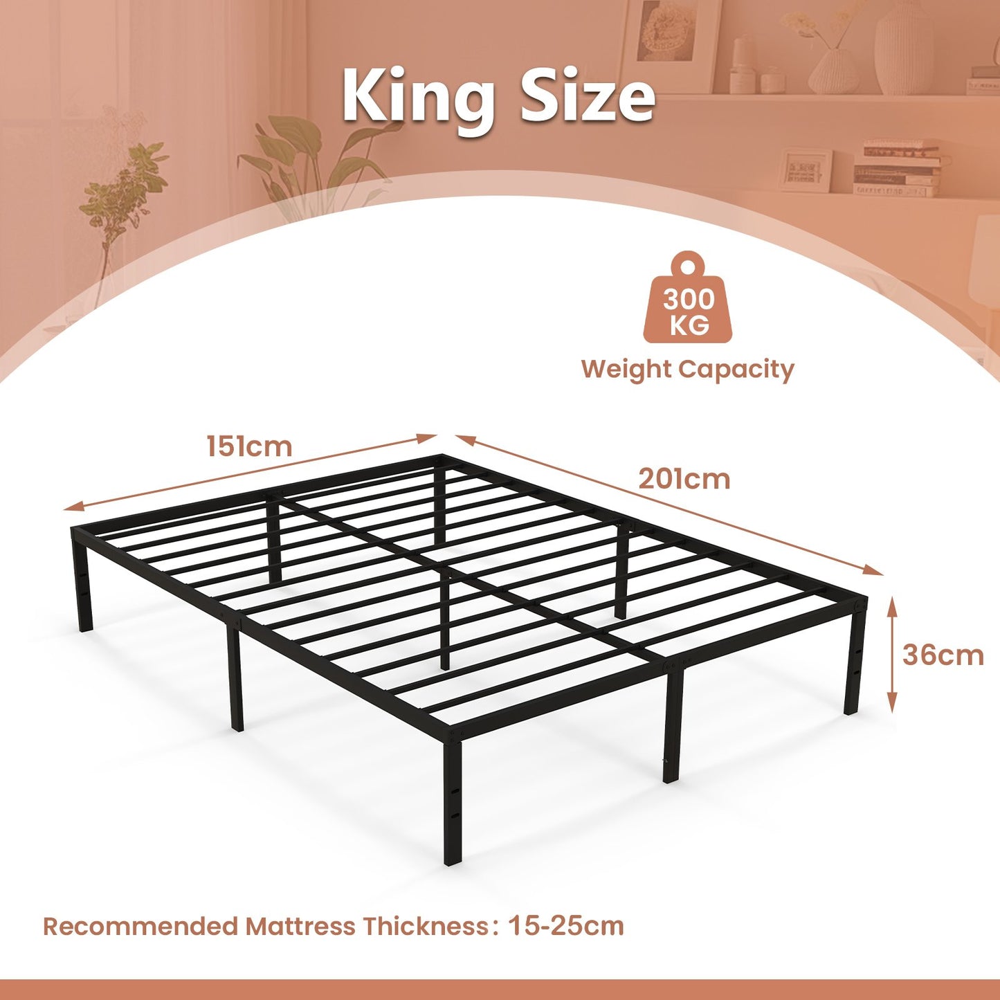 King Size Heavy Duty Metal Platform Bed Frame