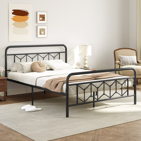 Single/Double/King Size Metal Bed Frame with High Headboard and Mute Bar-Black-King Size