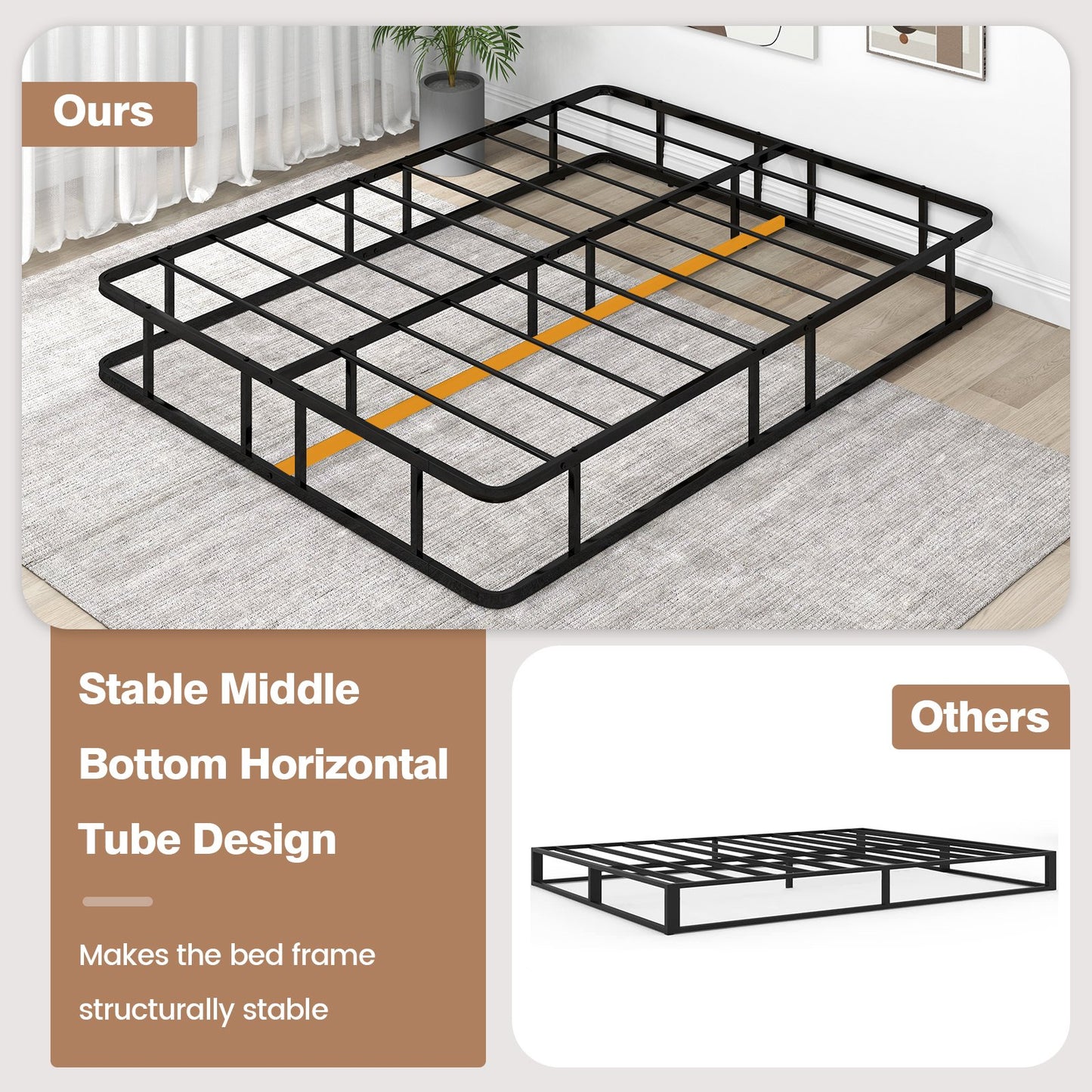 King Size Metal Bed Frame with Metal Slat Support