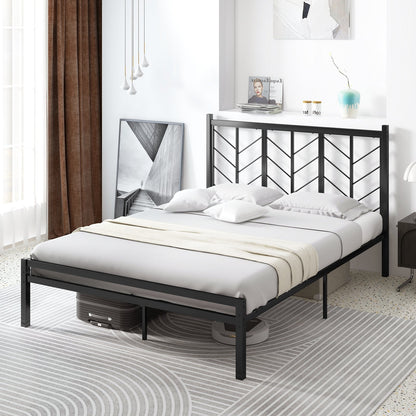 Double/King Size Platform Bed Frame with Branch-shaped Headboard-King Size