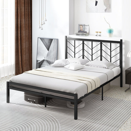 Double/King Size Platform Bed Frame with Branch-shaped Headboard-King Size