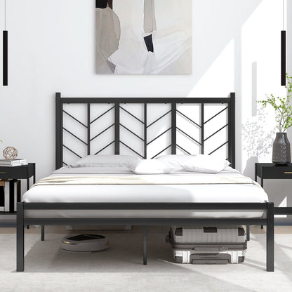 Double/King Size Platform Bed Frame with Branch-shaped Headboard-King Size