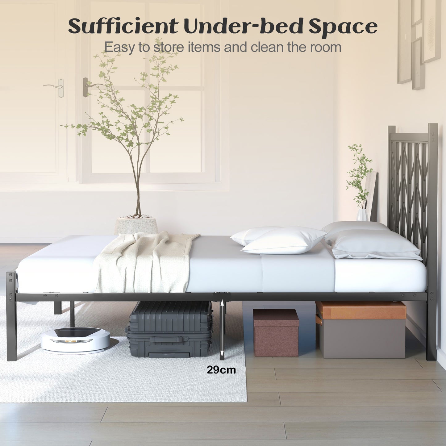 Double/King Size Platform Bed Frame with Branch-shaped Headboard-King Size